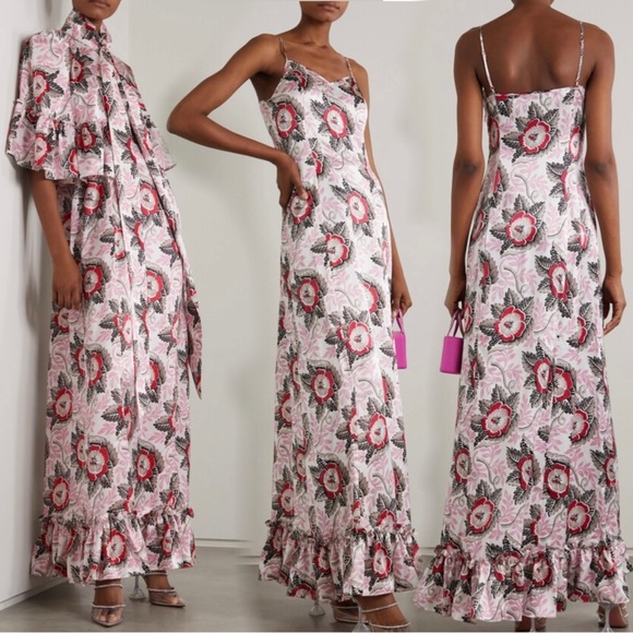 THE VAMPIRE’S WIFE Harmonizer Silk Floral Pink Maxi Cami Dress + Cape SZ10 - Picture 1 of 12